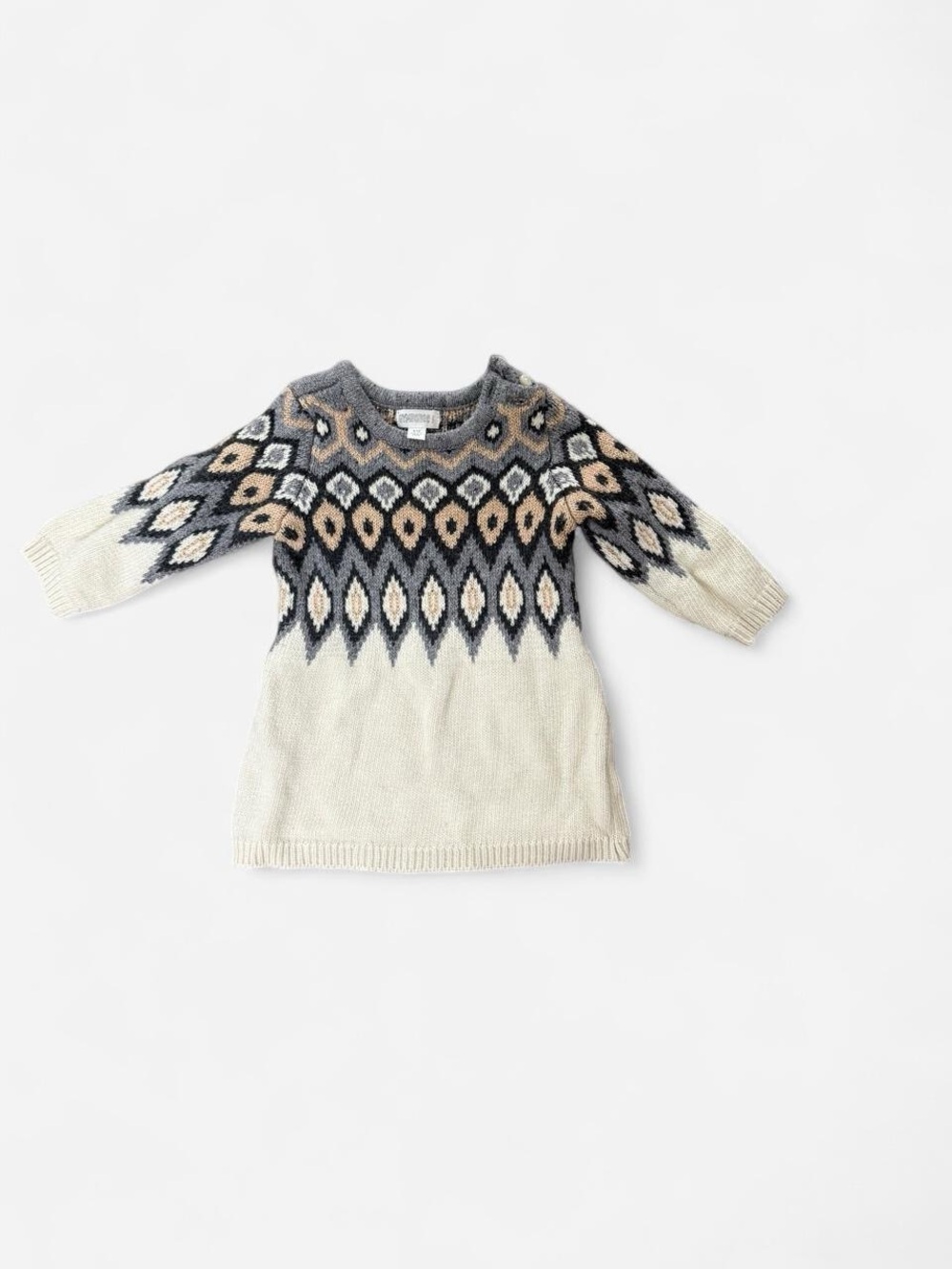 Gymboree Cream Fair Isle Knit Sweater Dress with Gray & Tan Accents